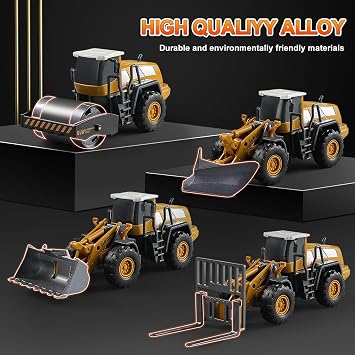 Construction Trucks Toy Set Alloy Inertia Driving 1:40 & 1:55 Simulation Model Toys, Including Forklifts, Wheel Loader, Road Rollers, Bulldozer, and High Cranes with Scenario Accessories