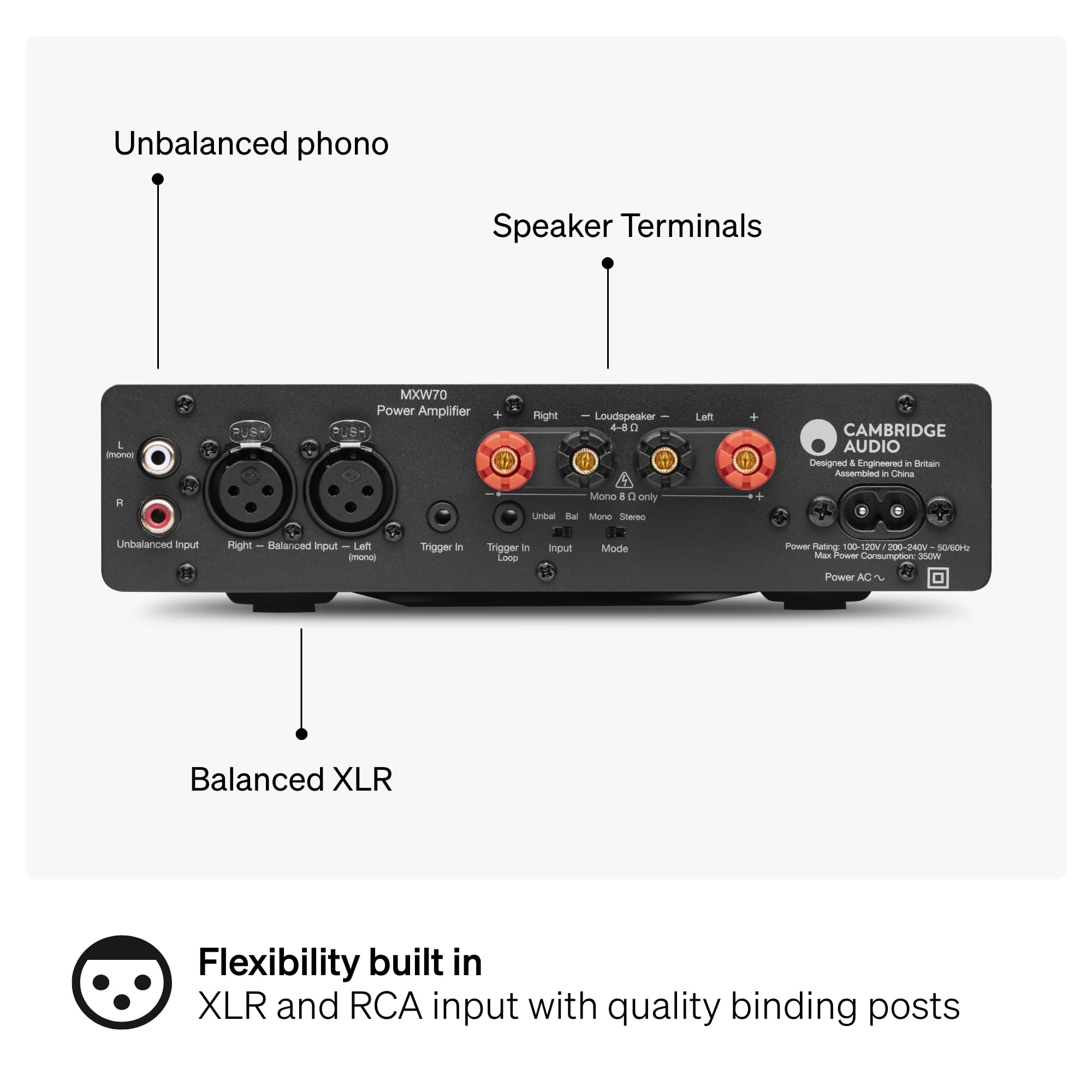 Cambridge Audio MXW 70 - Kompaktes Endstufen-HiFi-System mit 70 Watt pro Kanal, RCA- und XLR-Eingängen und Hypex NCORE Class D-Verstärkung - Lunar Grey