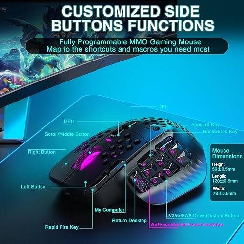 Miniatura 5 de SOLAKAKA SM809 Pro - Mouse para juegos con 9 botones laterales, mouse RGB de 24000 DPI para jugadores, 16 macros programables MMO, color negro