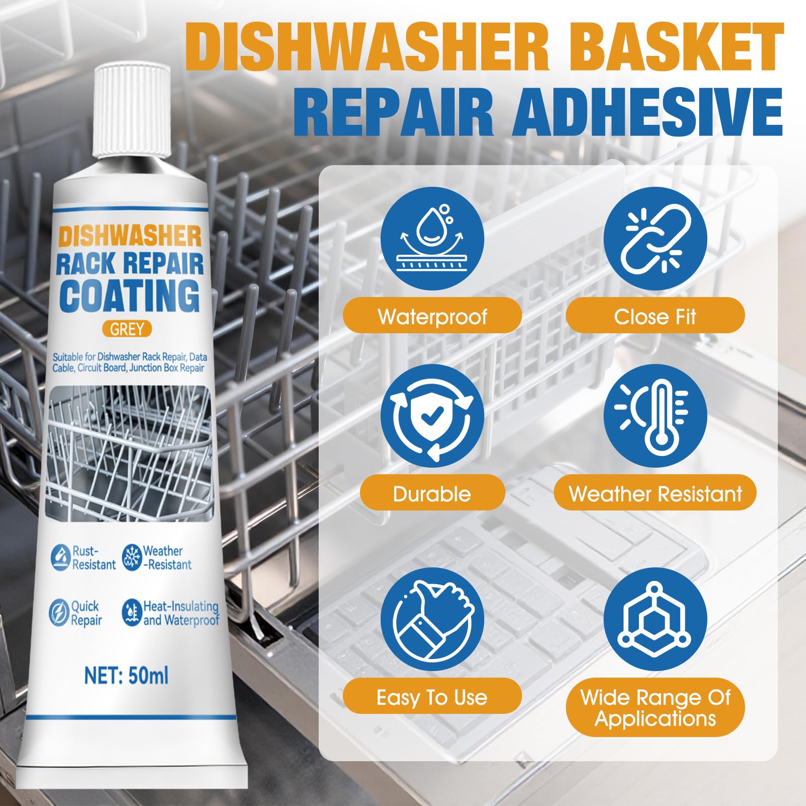 AllisWay Pintura Oxido Lavavajillas, Pintura para Cestas Lavavajillas, Masilla Plastico Reparacion, Resistente al Agua, Reparación Altamente Efectiva, Duradera Resistente, Gris, 50ml — view 2