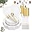WDF 175Pcs Gold Plates Disposable - White and Gold Plastic Plates 25guest Plastic Dinnerware Ideal for Party/Wedding/Banquets/Thanksgiving/Christmas