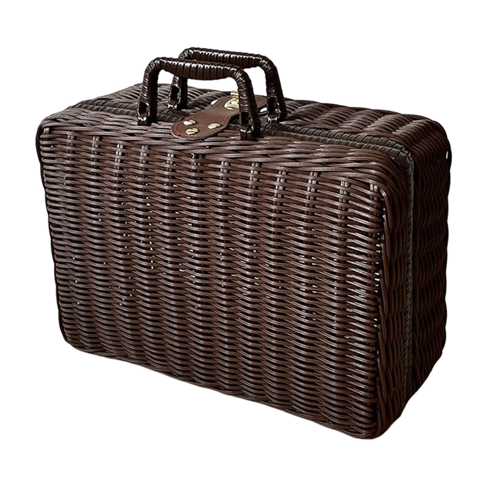 MICFENY Portable Woven Handheld Storage Basket Imitation Rattan Weaving Box for Sundries Comfortable Handle Suitcase