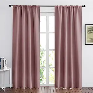 RYB HOME Living Room Curtains Blackout - Light Block Energy Efficiency Small Window Treatment Drapes for Kitchen Dining Baby Nursery Farmhouse Decor, W 42 x L 84 inch, Dusty Rose, 2 Panels