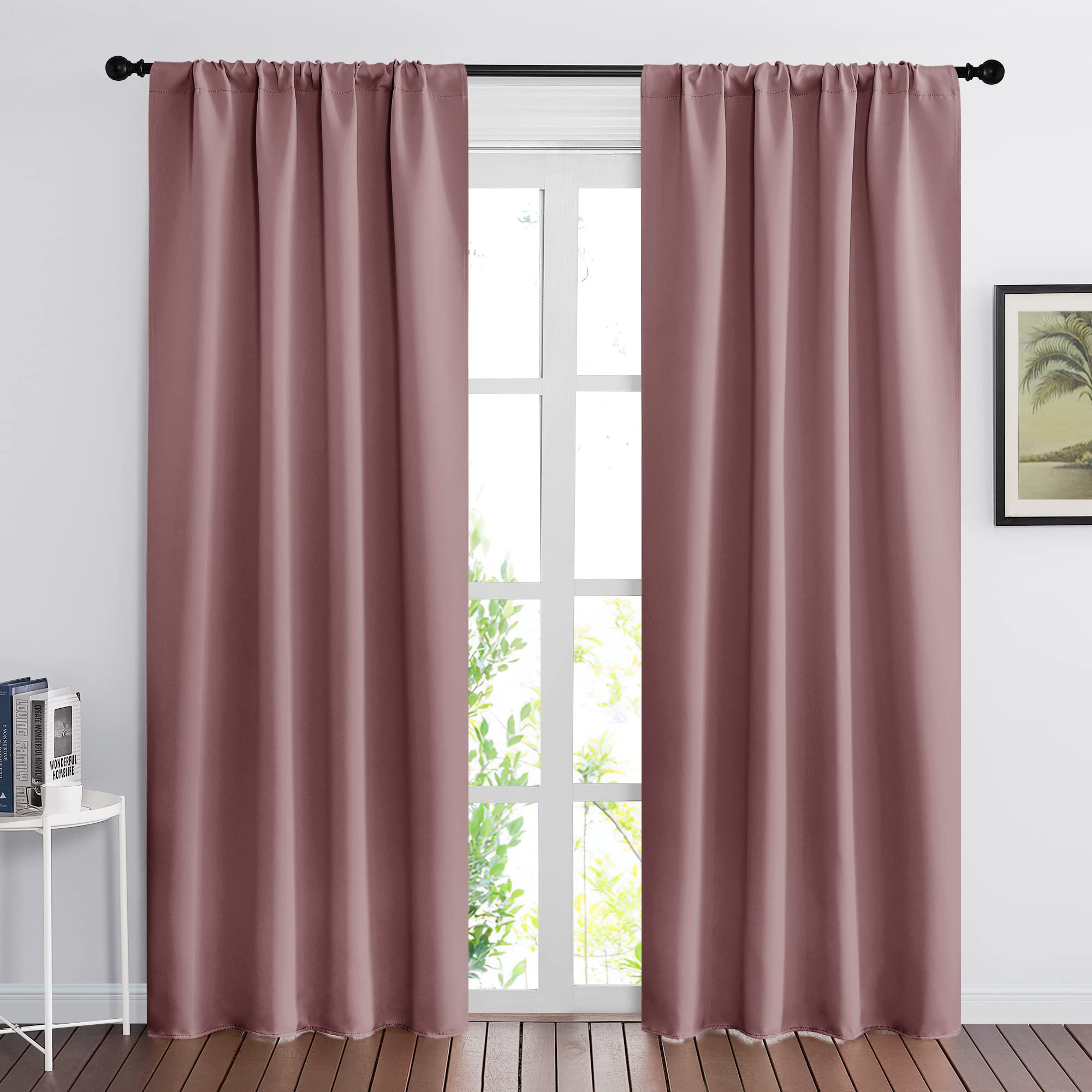 RYB HOME Living Room Curtains Blackout - Light Block Energy Efficiency Small Window Treatment Drapes for Kitchen Dining Baby Nursery Farmhouse Decor, W 42 x L 84 inch, Dusty Rose, 2 Panels