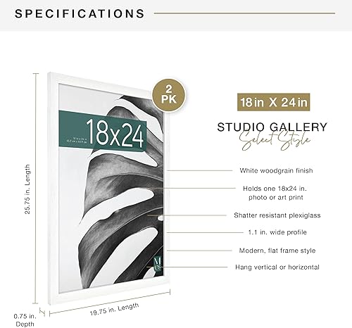 Miniatura 4 de MCS Studio Gallery Marco para póster de 18 x 24 pulgadas, imitación de veta de madera de color blanco, colgar en horizontal o vertical, grande, para