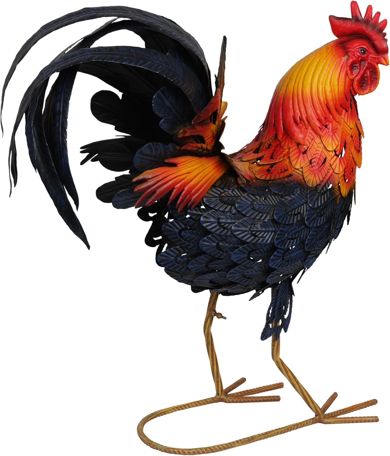Vibrant Multicolor Steel Rooster Garden Statue, 25"