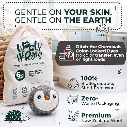Miniatura 3 de No más hojas de secadora! Bolas de lana reutilizables para secadora XL, paquete de 6 unidades, reduce la estática, reduce el tiempo de secado y