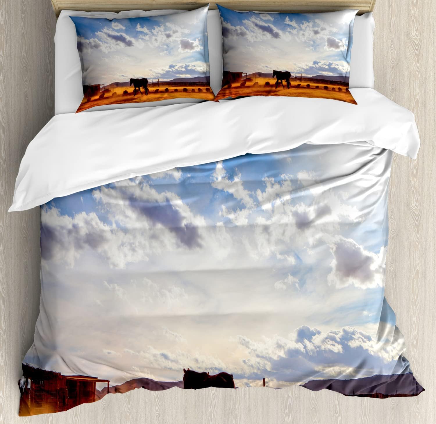 Ambesonne Christmas Duvet Cover Set, Snowman in a Snowy Winter Day with Xmas Hat Frosty Noel Theme, Decorative 3 Piece Bedding Set with 2 Pillow Shams, Queen Size, White Blue