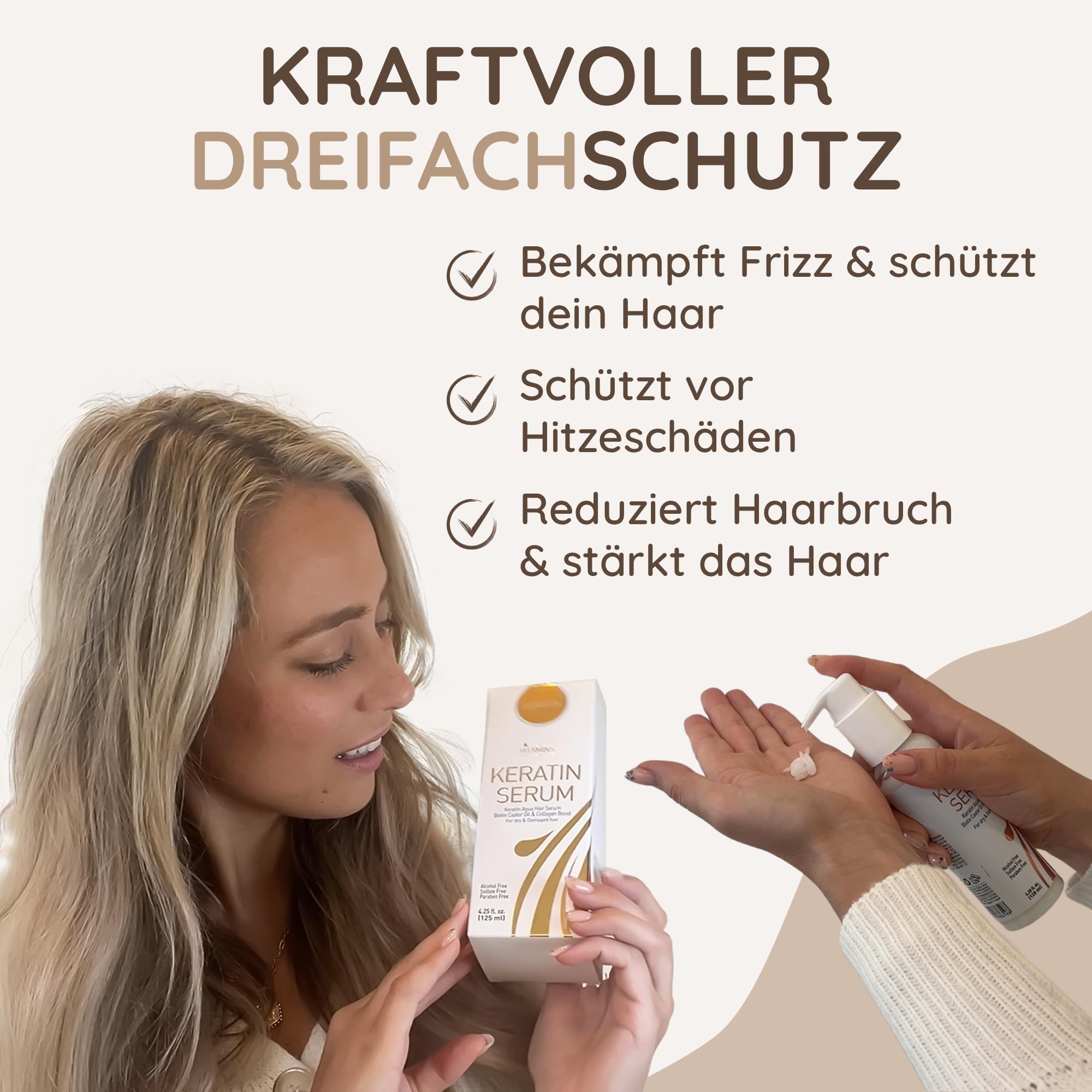 Vitamins Haar Serum Keratin Haarpflege - Biotin, Kollagen und Castor Oil Anti Frizz Haarserum - Kokosöl Hitzeschutz Finish Protein Treatment für kaputte trockene Haare