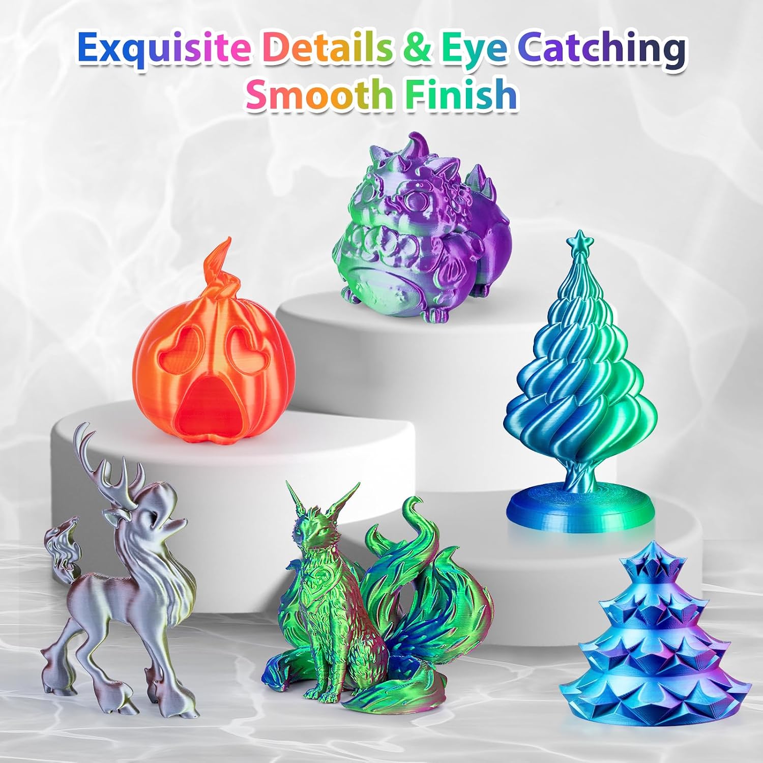 Silk PLA Filament 1.75mm Bundle, Shiny Metallic Multi-Color 3D Printer Filament 8-Pack (1kg/Spool, 8kg Total), High Gloss & Smooth Finish for Articulated Dragon Toys, 3D Art Crafts & Gifts