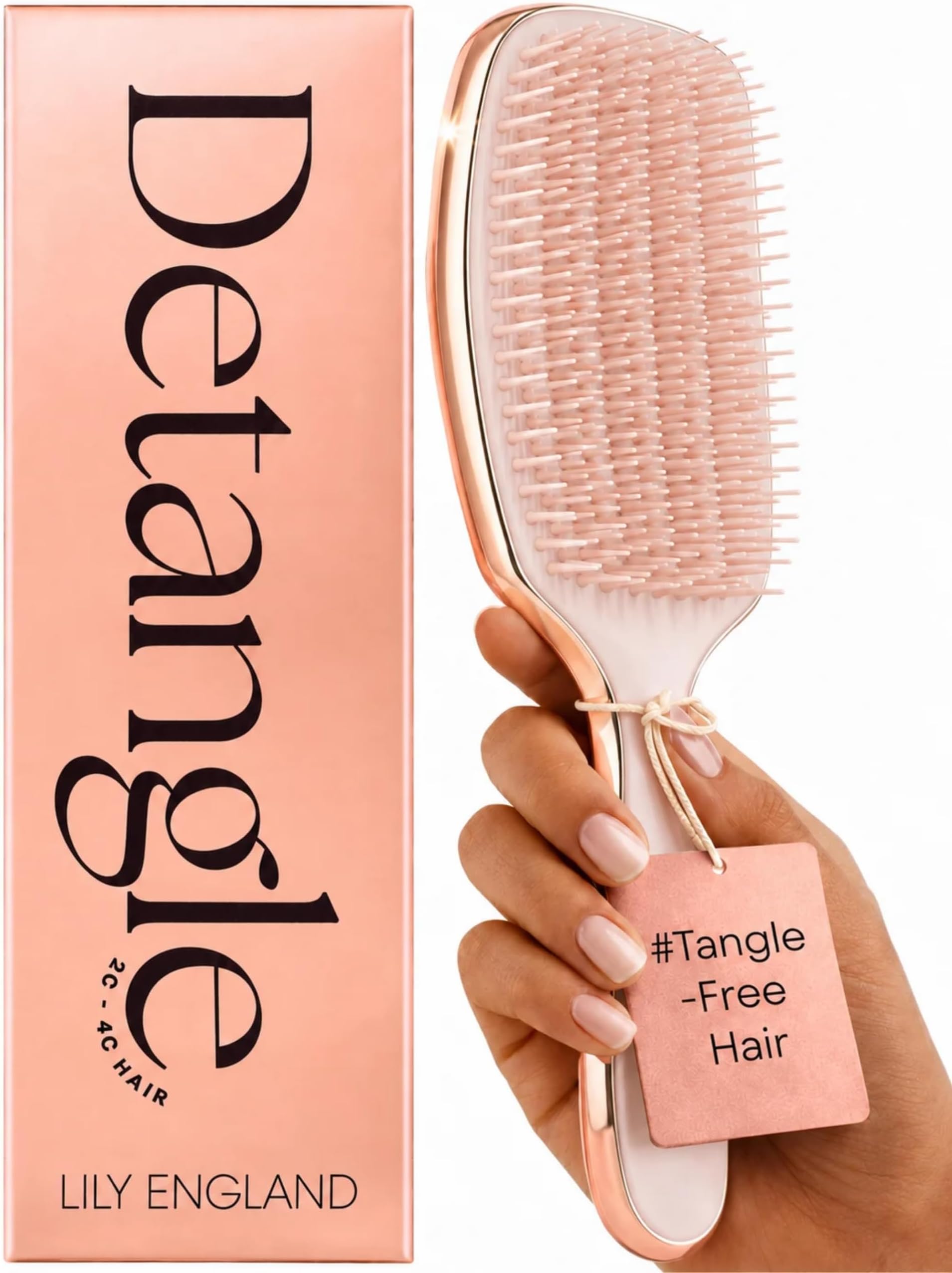 Lily England Curly Hair Brush for Women, 3C to 4C Detangle Brush, Rose Gold