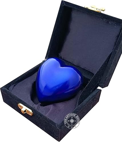 Miniatura 2 de Urna de cremación azul para cenizas, urna de corazón de recuerdo con caja negra y soporte de latón, mini urna para tu ser querido, adulto y entierro