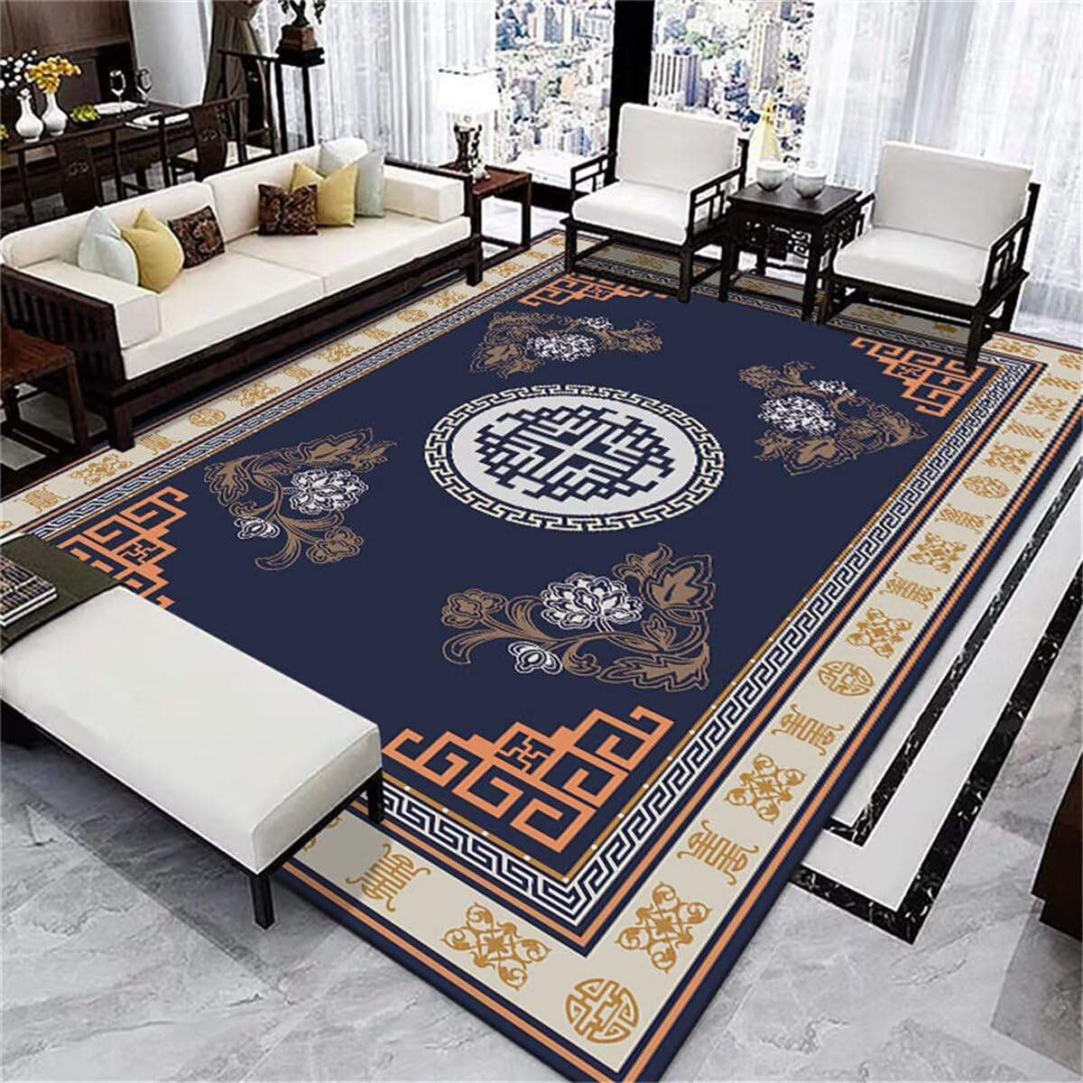 Tapis d'entrée extérieur 120x180cm bleu oriental pour salon et bureau