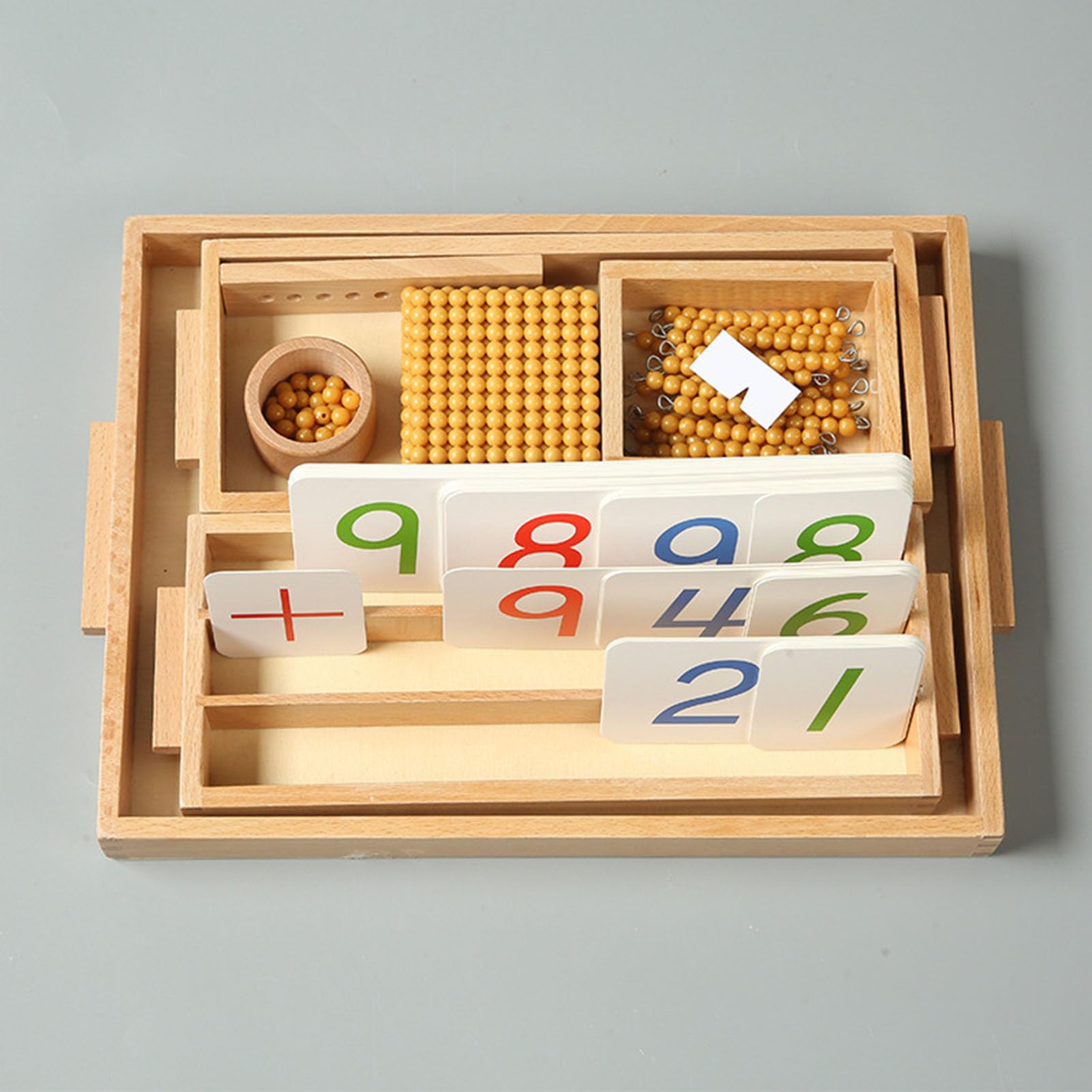 Jeu de Banque du système décimal Montessori, manipulatifs mathématiques en Perles dorées pour l'apprentissage de la Valeur de Position et de l'arithmétique,Model b with Carpet