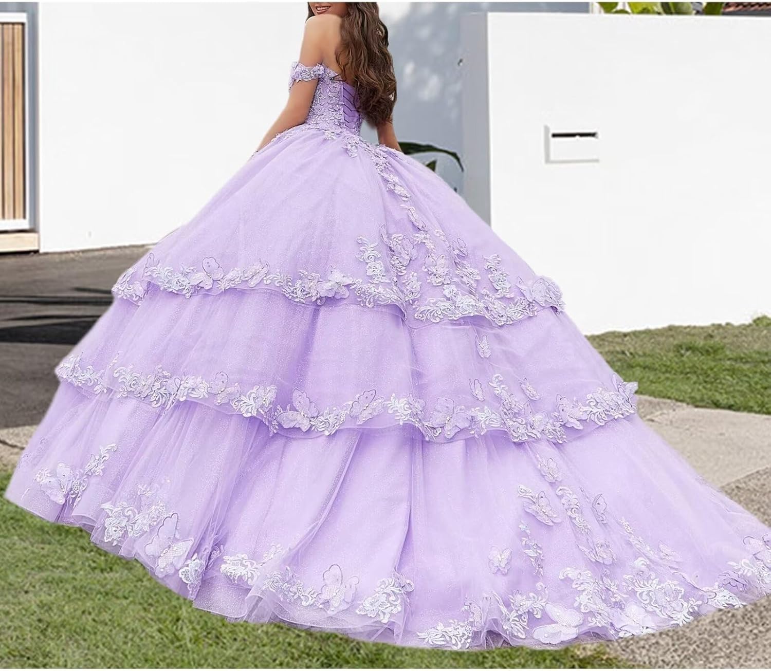 Vestidos de quinceañera con Hombros Descubiertos para Mujeres Adolescentes Vestidos de Fiesta con Apliques de Encaje Floral 3D Vestido de Fiesta Formal MT017