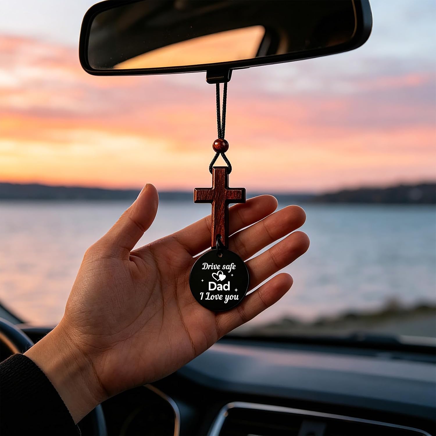Gifts for Dads,Fathers Day Dad Gifts for Daddy Papa Drive Safe Car Charms Cross for Car Rear View Mirror Hanging Ornaments 1 Pack,Birthday Christmas Valentines Stocking Stuffers for Dad image 3
