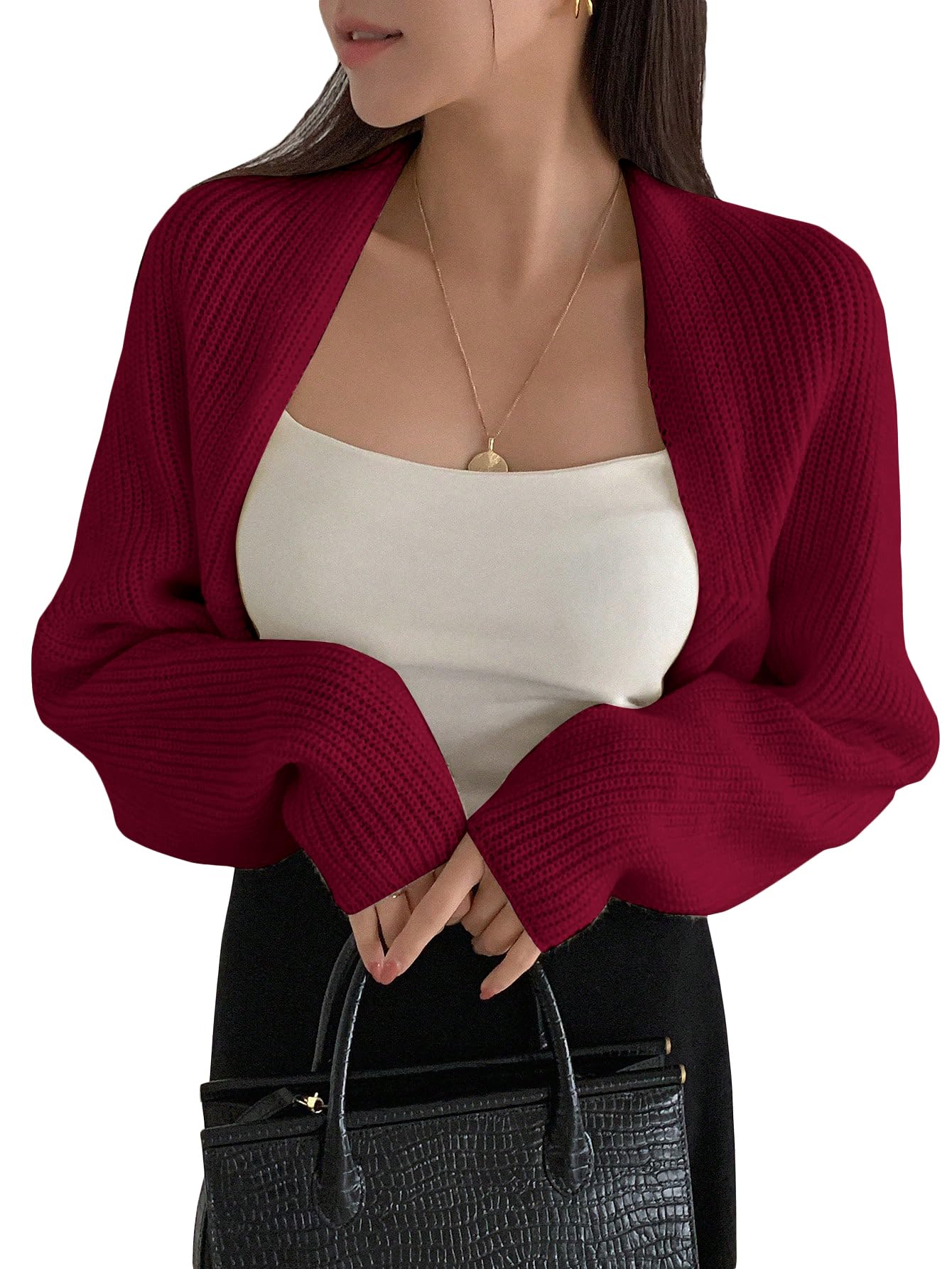 SweatyRocks Womens Open Front Cropped Cardigan Long Sleeve Bolero Shrug Sweater