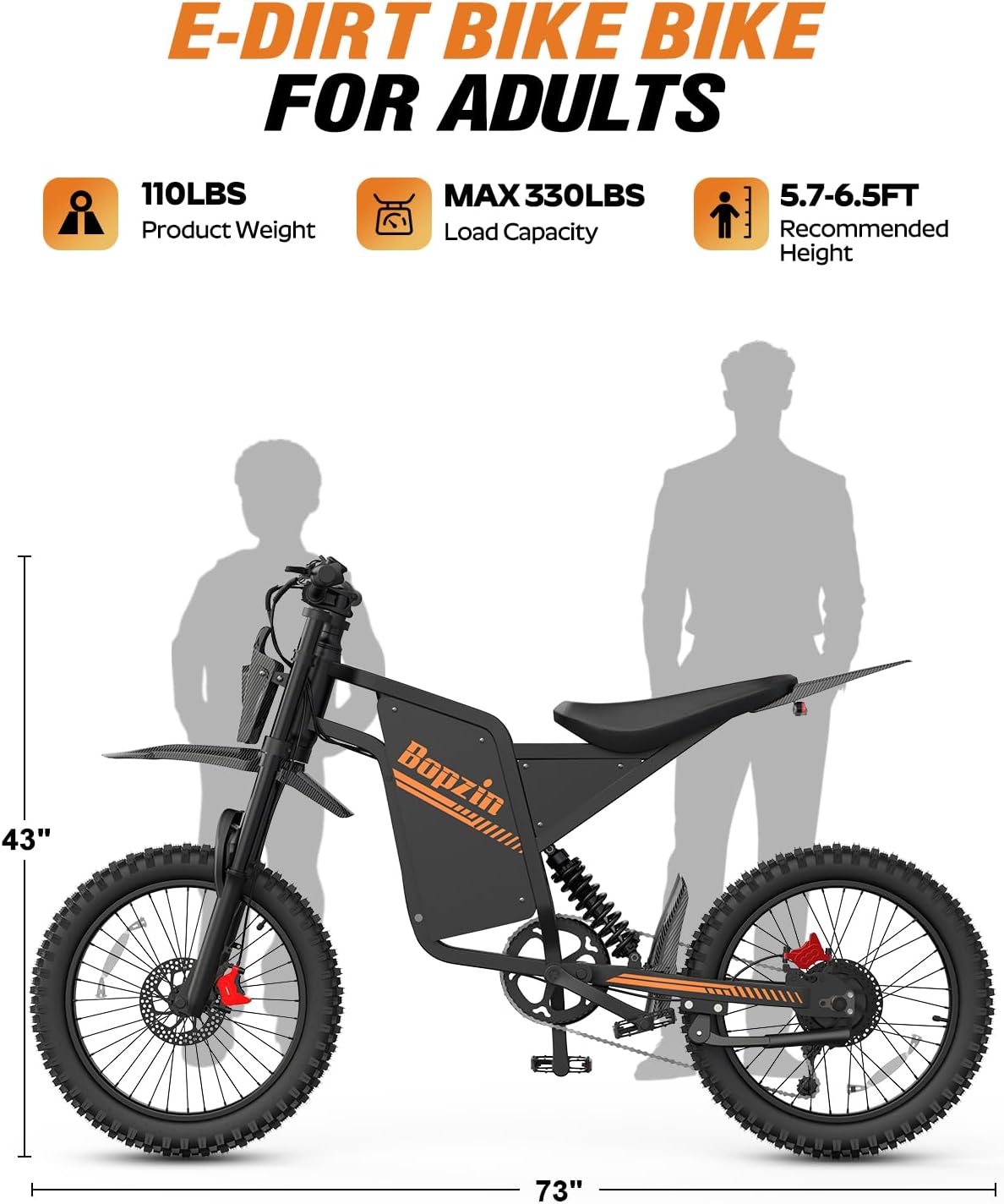 Bopzin Electric Dirt Bike, High-Torque Motor 3000W Peak 45MPH,60V 25-35AH Large Battery Up to 100+ Miles, 20"/25" Tire Electric-Motorcycle,Hydraulic Brakes&Full Suspension,UL2849 Off-Road eBike