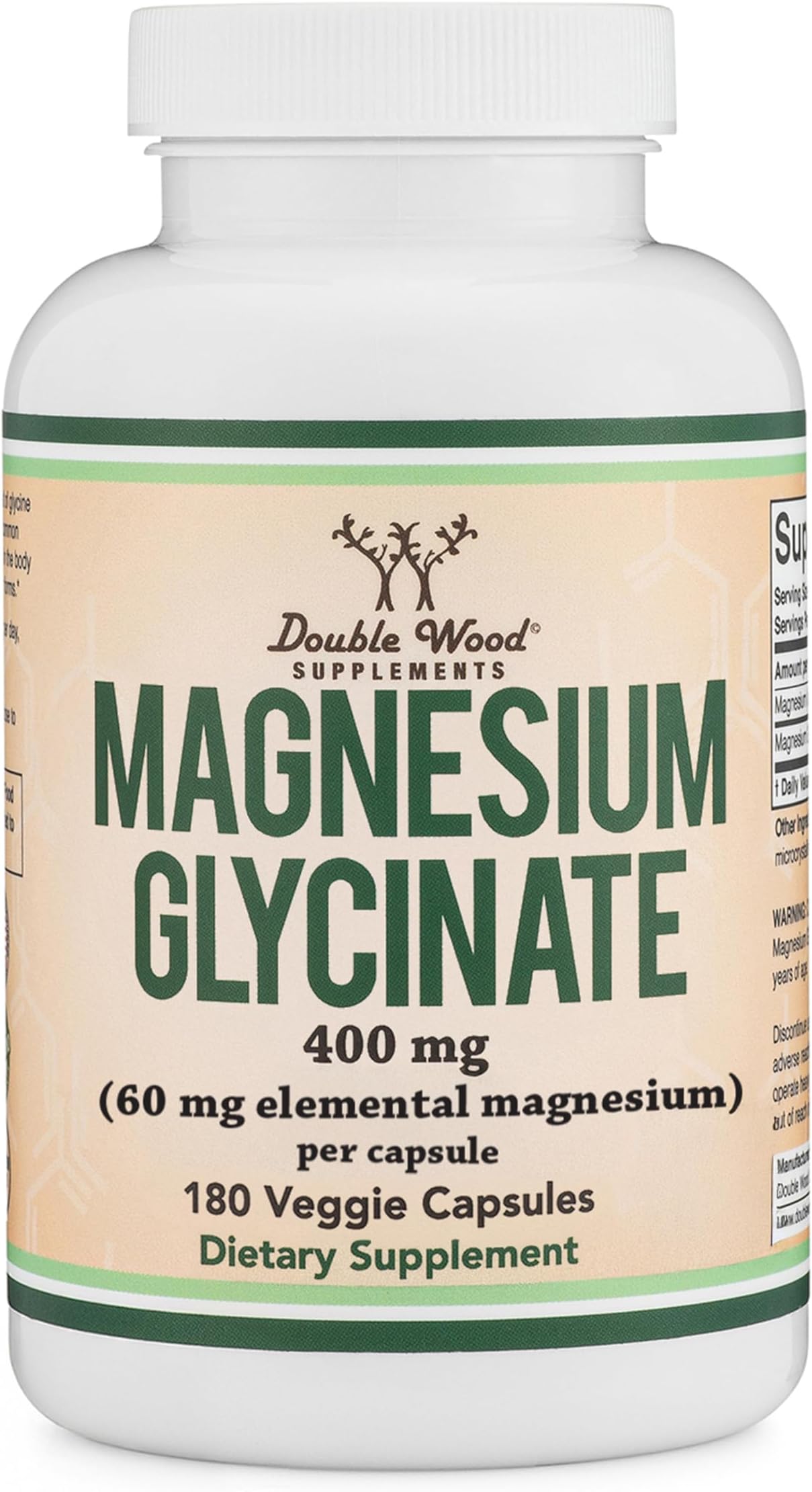 Magnesium Glycinate 400mg | 180 Capsules | Sleep, Muscle, & Heart Support | Vegan, Third Party Tested, Gluten Free, Non-GMO, by Double Wood Supplements