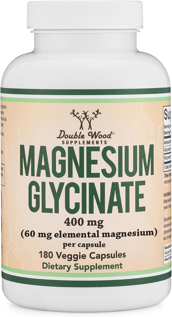 Glicinato de Magnesio 400mg para sueño, relajación y recuperación, 180 cápsulas | Bisglicinato altamente biodisponible, suplemento de magnesio con 60mg de magnesio elemental, suave para el estómago, probado por terceros (Paquete de 1)