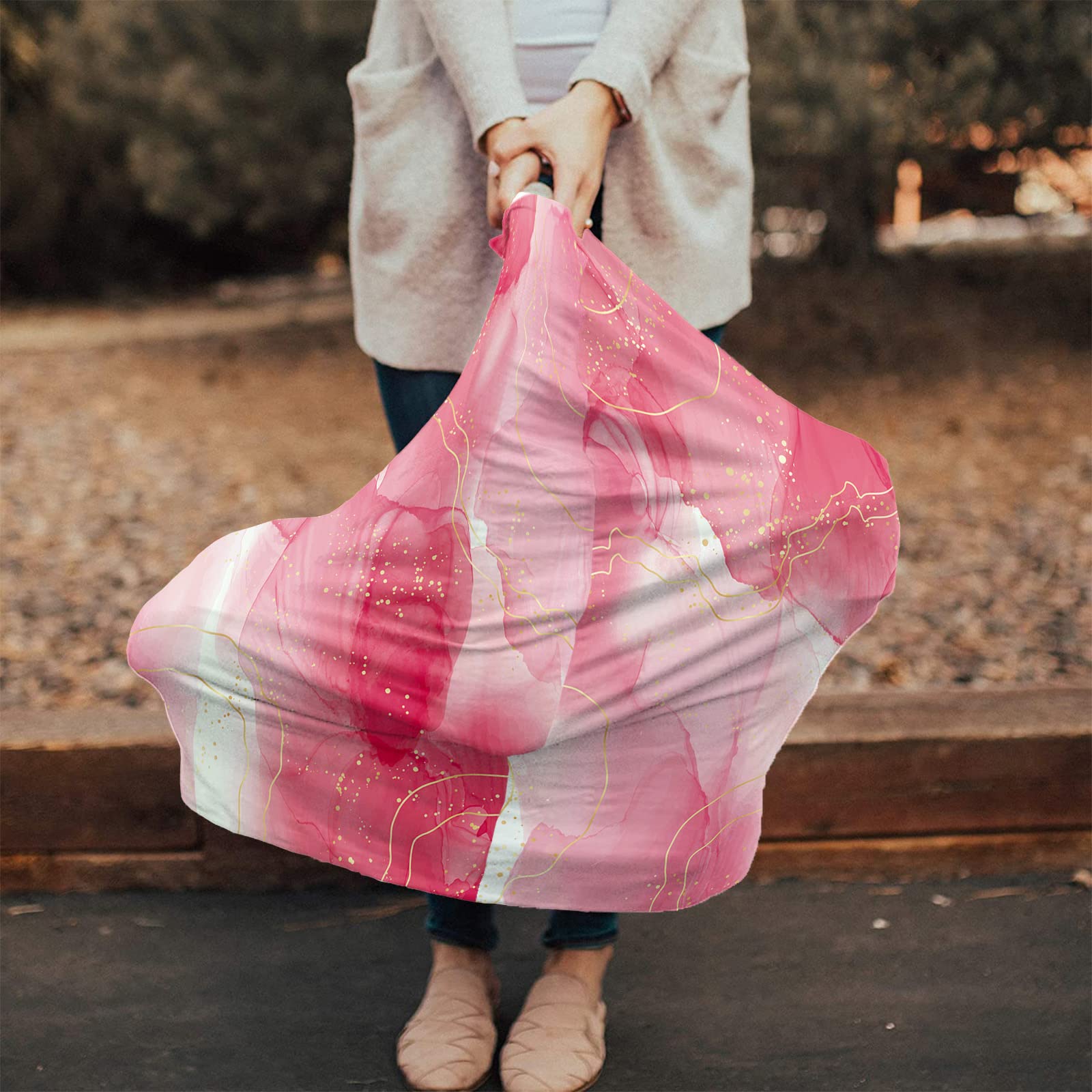 Nursing Cover for Breastfeeding Scarf, Red Marble Texture Gold Line Overlap Gradient Baby Car Covers Super Soft Multi Use for Canopy Shopping Cart Cover Blanket Stroller Cover