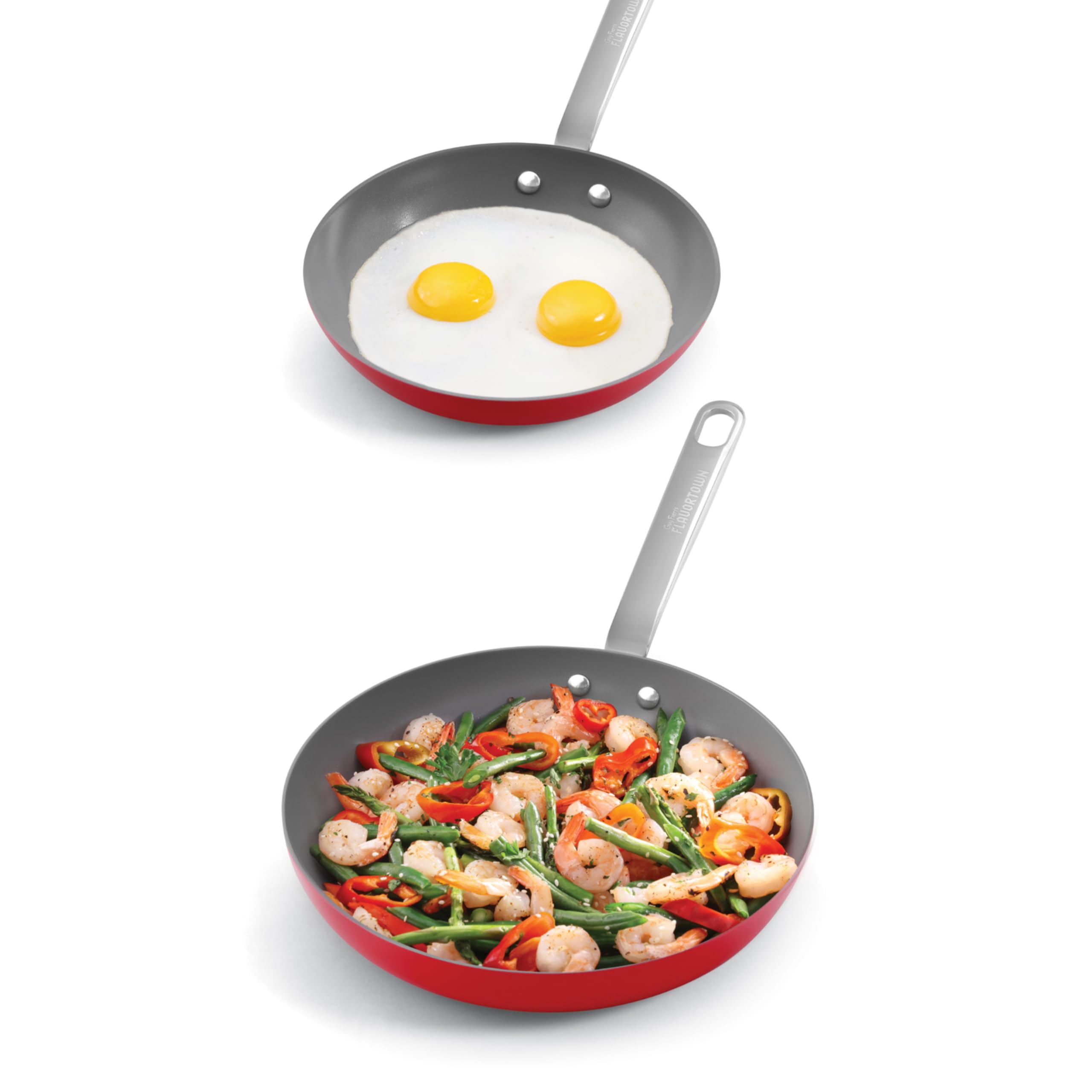 Guy Fieri's Flavortown 2-Piece Ceramic Cookware Set, Nonstick Frying Pan Set 10" and 12", Kitchen Cookware, Made without PFAS PTFE PFOA, Oven and Dishwasher Safe, Easy to Clean Everyday Cookware