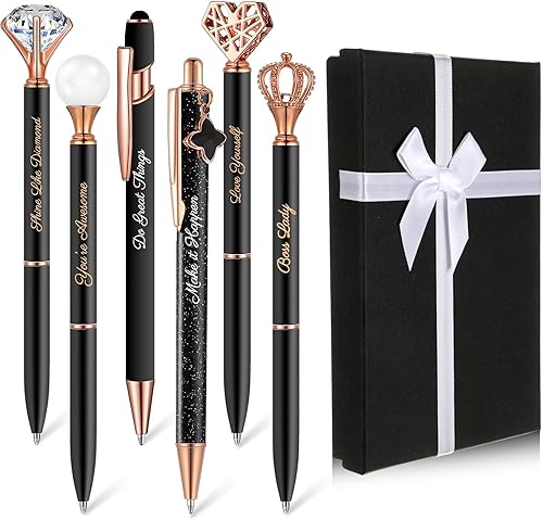 6 bolígrafos elegantes para mujer, bolígrafo de diamantes de cristal para diario, bonito bolígrafo con purpurina con caja, regalos inspiradores para