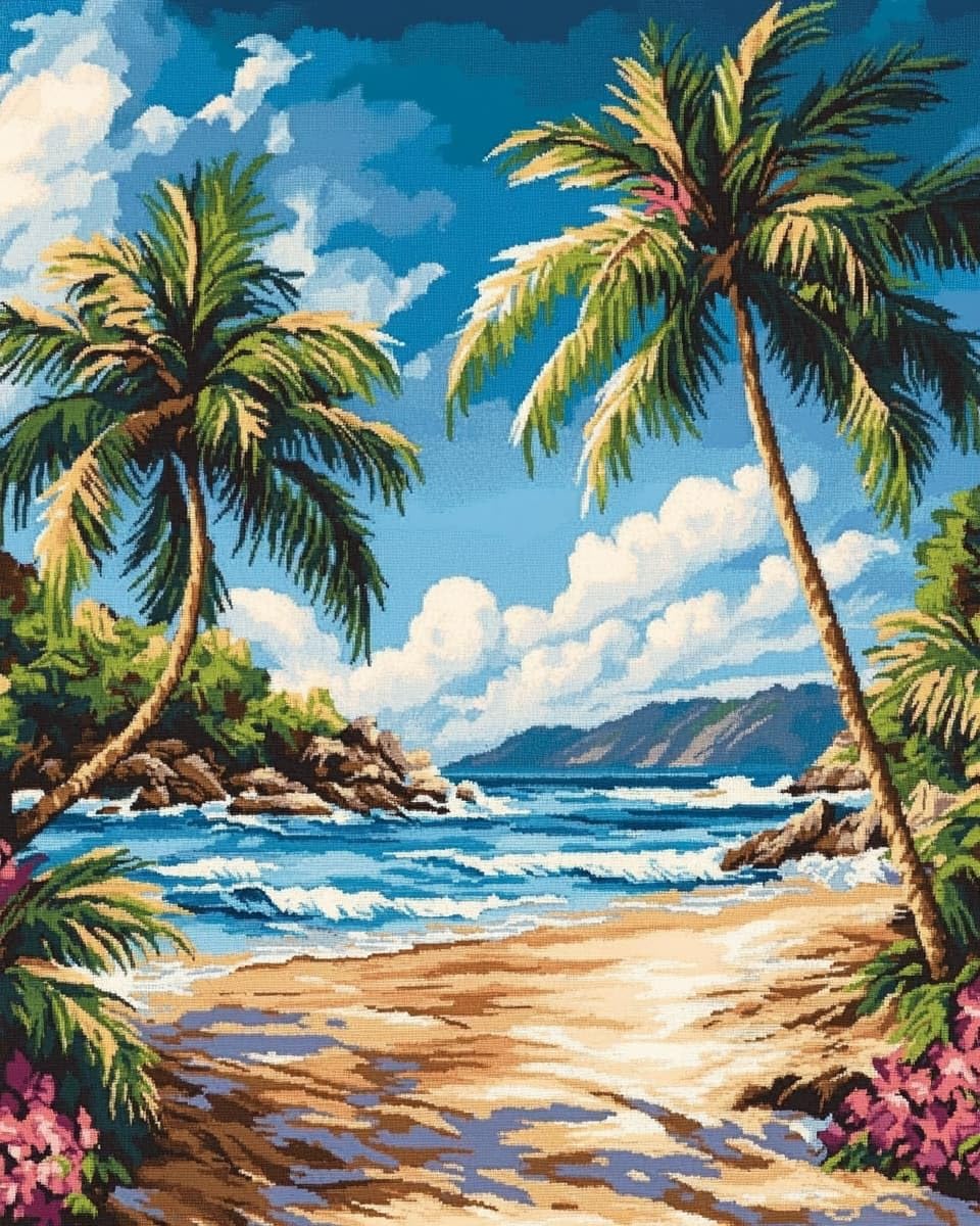 AMBATTERY Art Cross Stitch Kits for Adults 11CT, Beach Scenery Printed Cross Stitch Kits, Stamped Embroidery Kits for Adults Wall Art Home Decoration