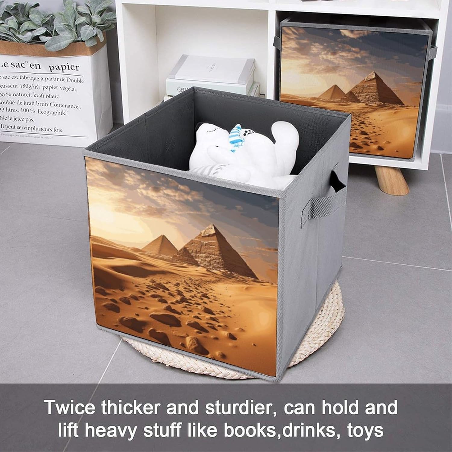 Pyramid Africa Desert Storage Cubes Set of 6 Storage Bins with Handles Collapsible Storage Basket Fabric Storage Box for Shelves Large Closet Shelf Organizer for Organization 11 Inch