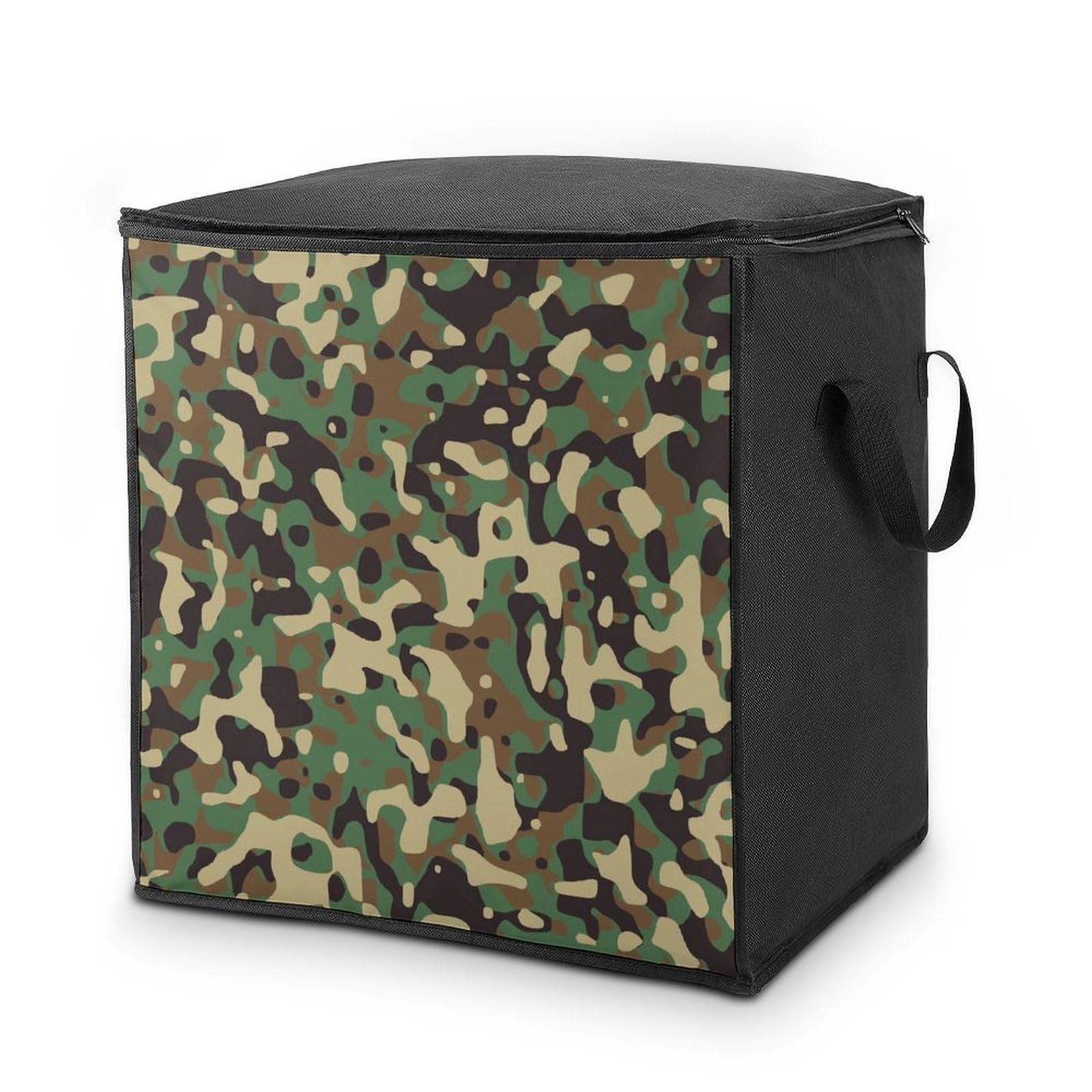 Lyfthologen 70L Storage Bags, Green Camouflage Pattern Storage Box with Lid Zipper And Handles, Clothes Bags for Quilt, Blankets, Bedding
