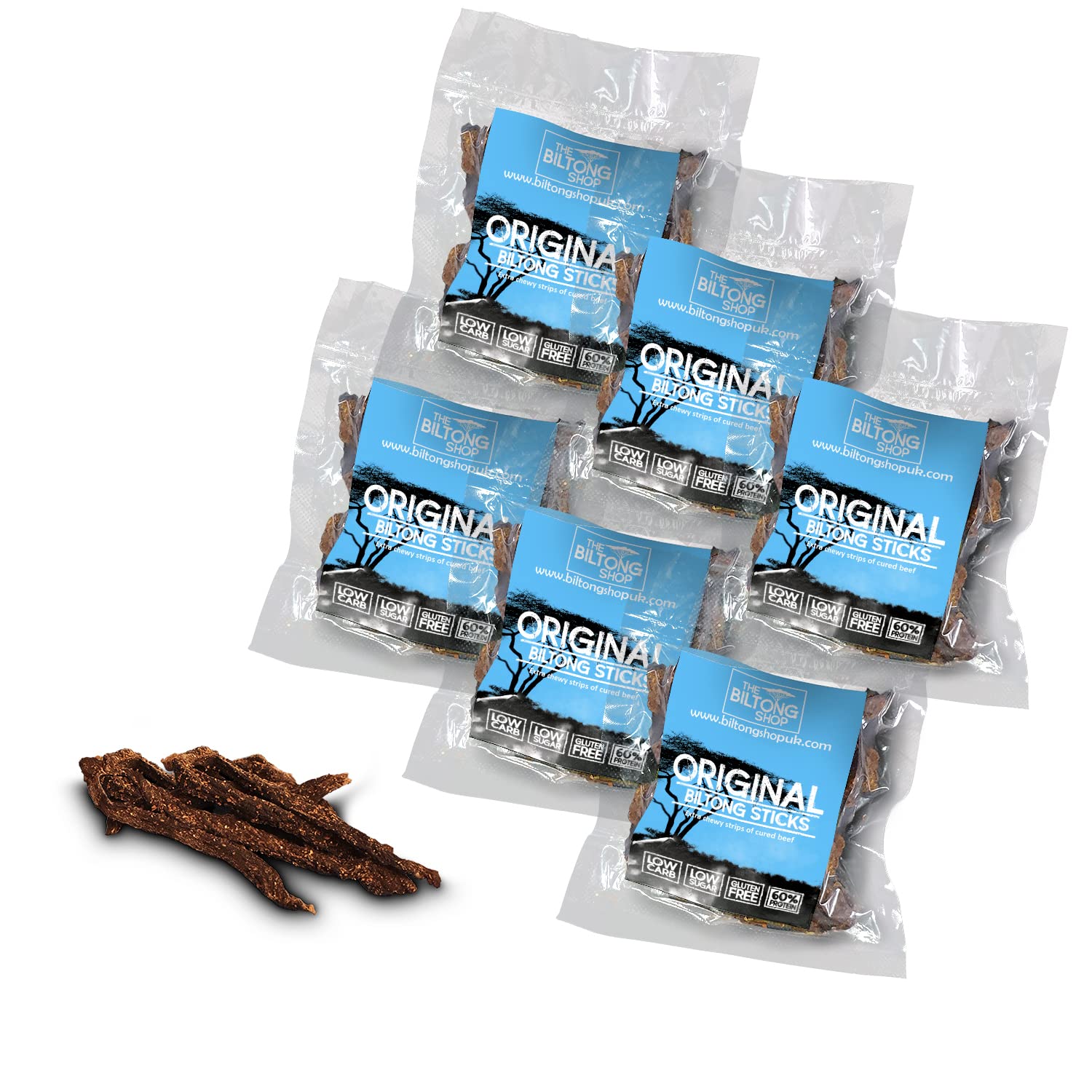THE BILTONG SHOP - 6 x 58g Bags Original Flavour British Beef Biltong Sticks. High Protein Savoury Low Carb Snack