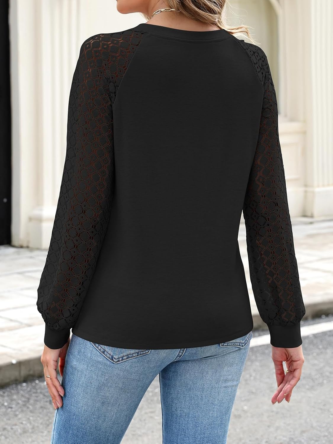 Minetom Womens Long Sleeve Shirts Lace Henley Tops Dressy Casual Blouses Fall Fashion Clothes - Image 5