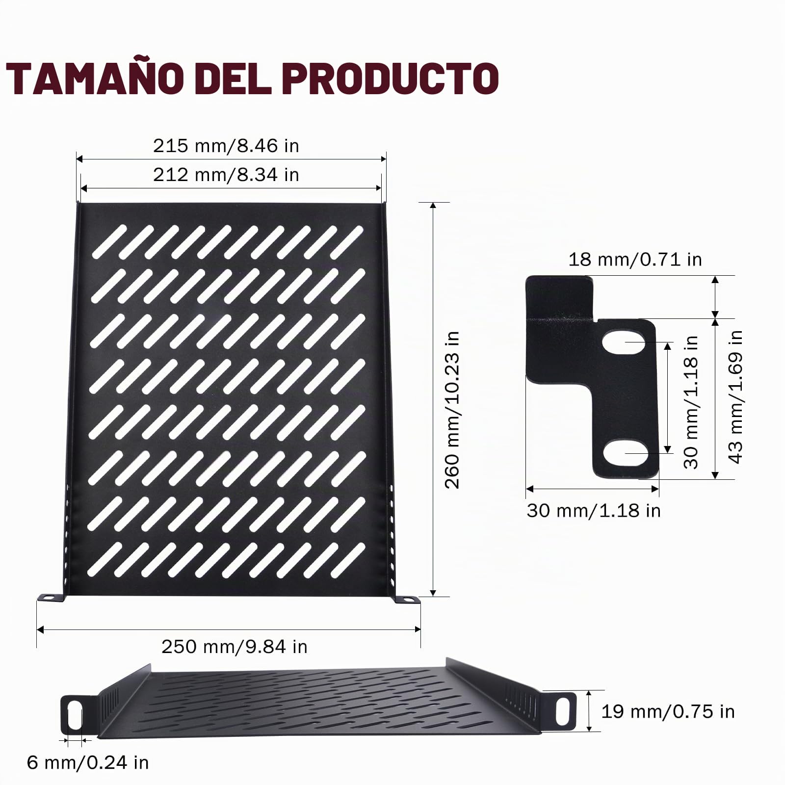 GeeekPi Estante de rack de 10 pulgadas 0.5U, profundidad de 10.25 pulgadas, estante de servidor de 0.5U bandeja voladiza ventilada para gabinete de red DeskPi Rackmate T2/T0 Plus/T1 Plus