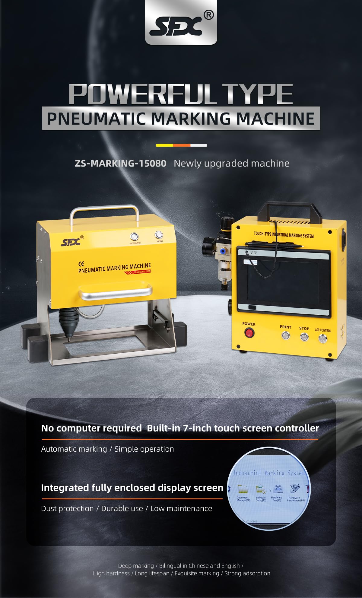 ZAC Pneumatic Marking Machine 150x80mm Powerful Metal Engraving Machine Depth 1mm Pneumatic Dot Peen Marking Machine for Letters Serial Numbers VIN Code Chassis Number Date Graphics