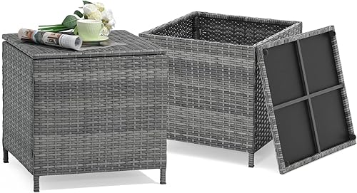 Verano Garden Juego de 2 mesas auxiliares de mimbre para exteriores, mesa auxiliar de mimbre de mimbre de almacenamiento pequeña, mesa de centro