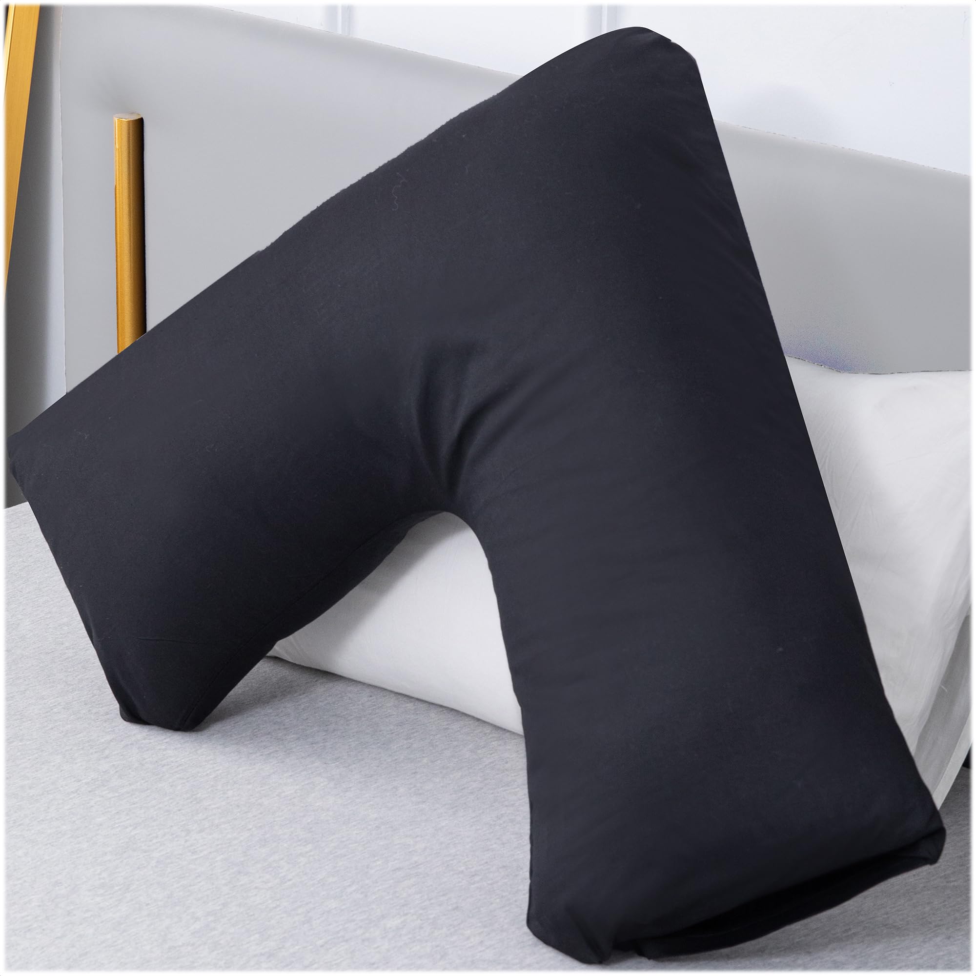 LSC Pregnancy V Pillow with Polycotton Pillowcase Orthopedic V Shaped Pillow for Maternity Nursing & Body Support Comfortable Support for Head Neck Back & Legs (Black) โ image 1