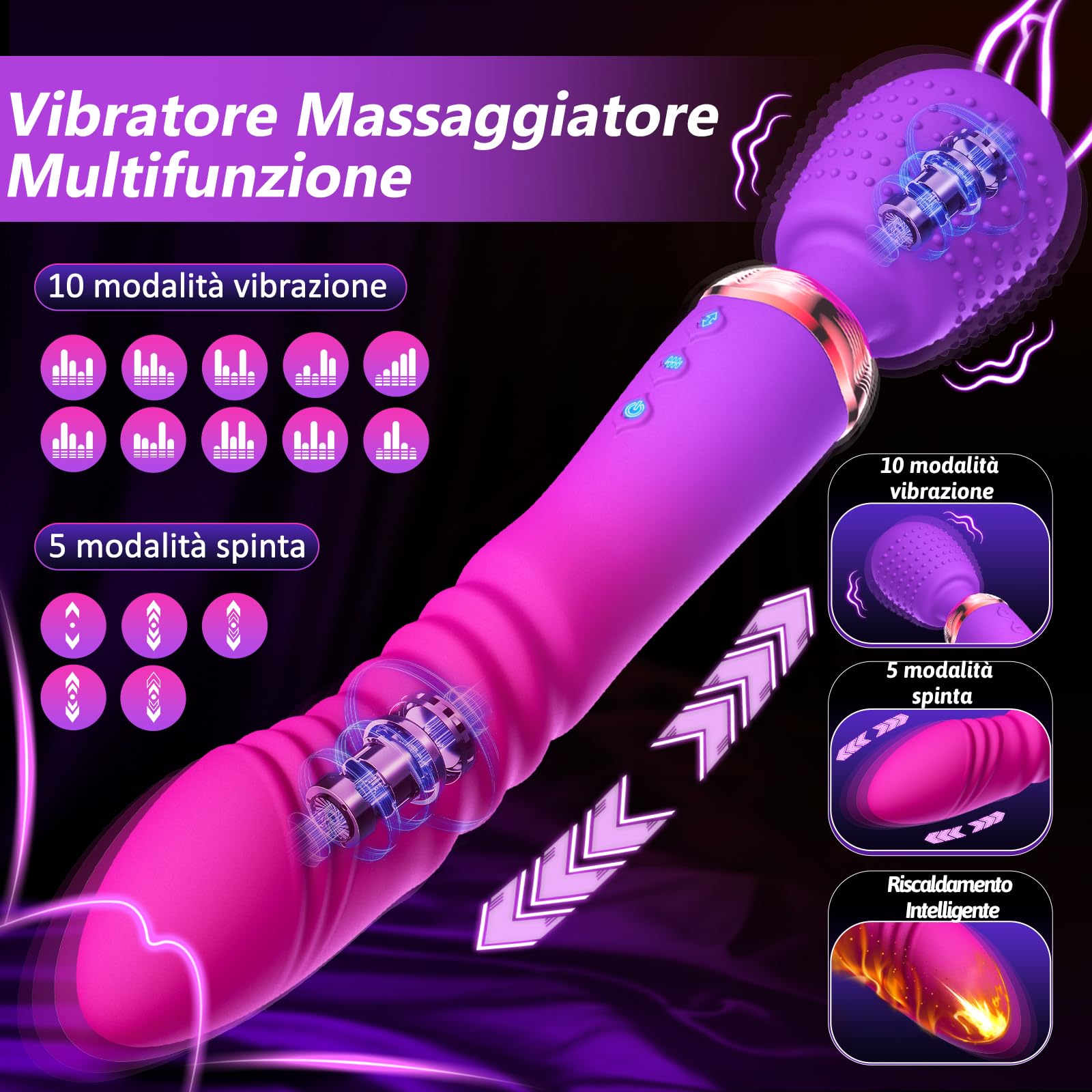 Vibratore Bacchetta Massaggiante Dildo Telescopico Sex Toys, Vibratoreper Donna con 10+5+Riscaldante Sexytoysys Coppia, Vibratoreper Donna Professionale Vibratori Stimolazione Clitoride Punto G