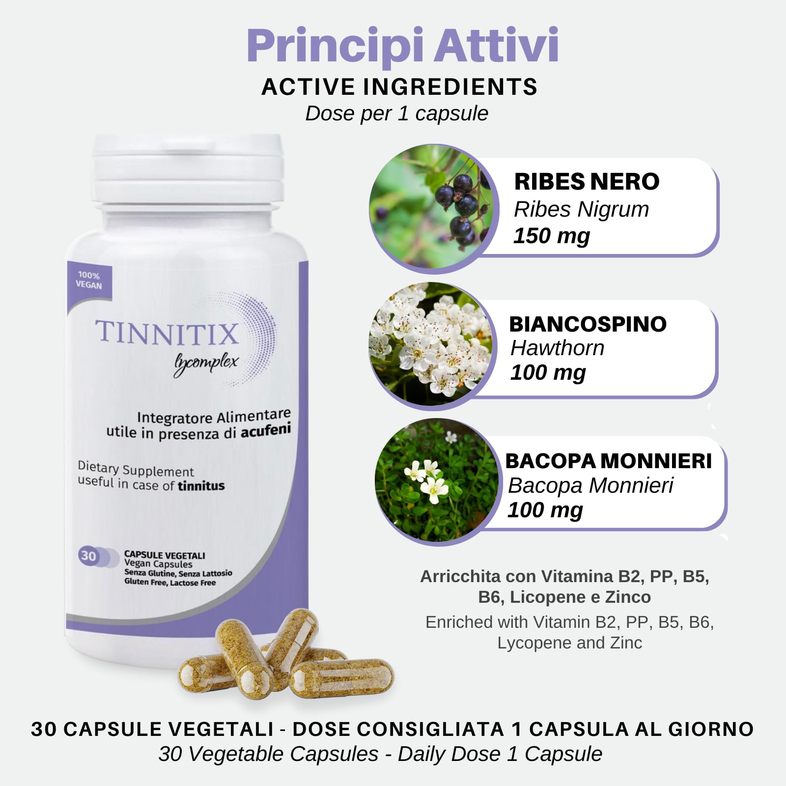 Tinnitix Lycomplex Complément alimentaire en cas d'acouphènes ou tinnitus (bourdonnement des oreilles) | Action relaxante et antioxydante