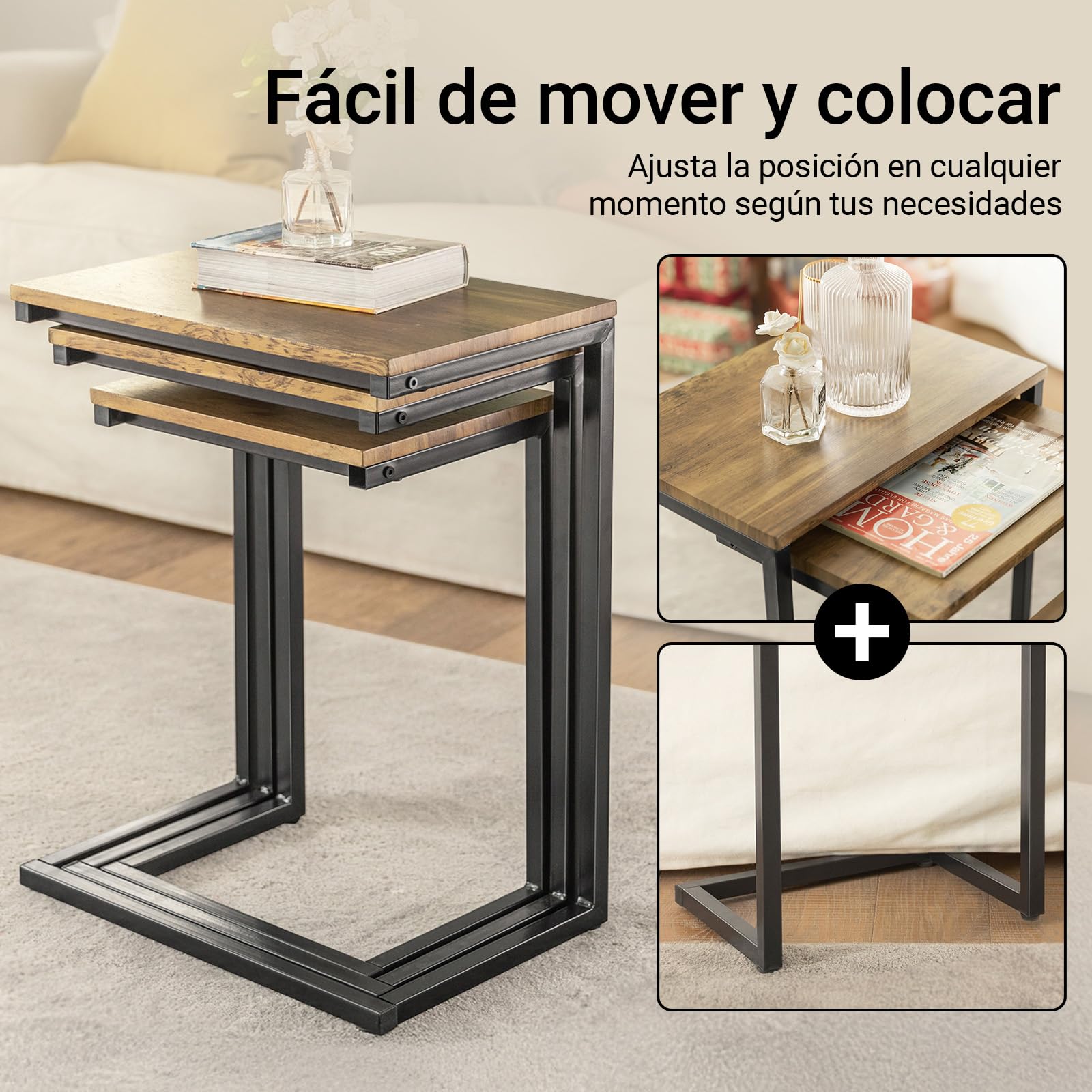 SoBuy Set 3 Mesas Nesting Modernas para Salón | Mesas auxiliares compactas y apilables con diseño ahorra espacio FBT102-F