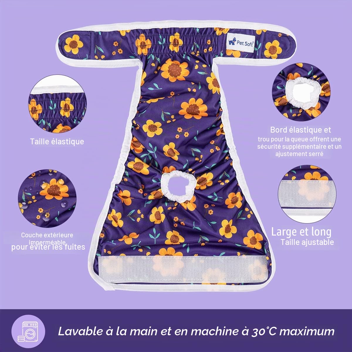 Pet Soft Culotte Chiennes Chaleurs, Lot de 3 Réutilisables Couche Chien Femelle S, Culotte Lavables pour Chien avec Bouton Réglable (Fleur, S)