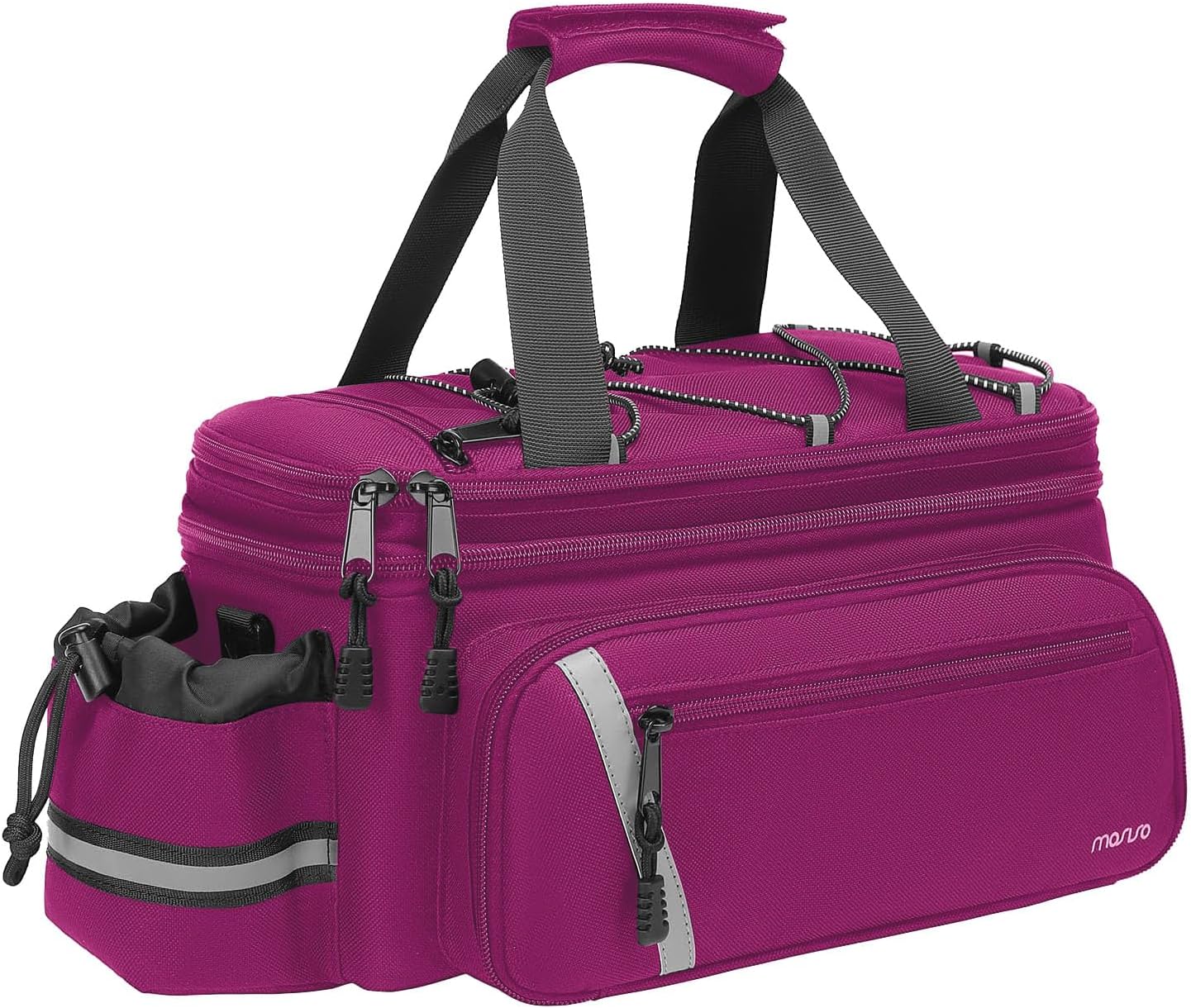 MOSISO Bike Rack Bag with Rain Cover, Bike Trunk Cooler Handag Insulated Bicycle Rear Seat Pouch with 2 Side Foldable Panniers, 8L Cycling Backseat Storage Cargo Saddle Shoulder Bag, Rose Red