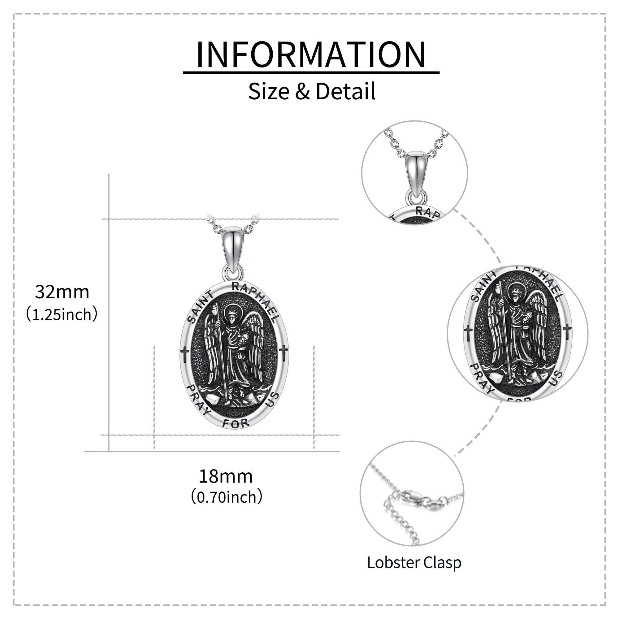 DAYLINLOVE Religion Jewelry - Colgante de plata de ley 925 con medalla de San Rafael/Virgen María, regalo de protección para hombres y mujeres, one size, Plata esterlina, Sin piedra preciosa