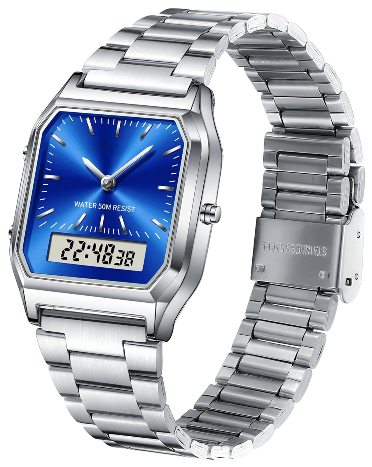 findtime Reloj de pulsera unisex analógico, digital, retro, reloj de cuarzo, resistente al agua, iluminación con fecha, alarma, cronómetro, reloj de mujer, reloj vintage y elegante
