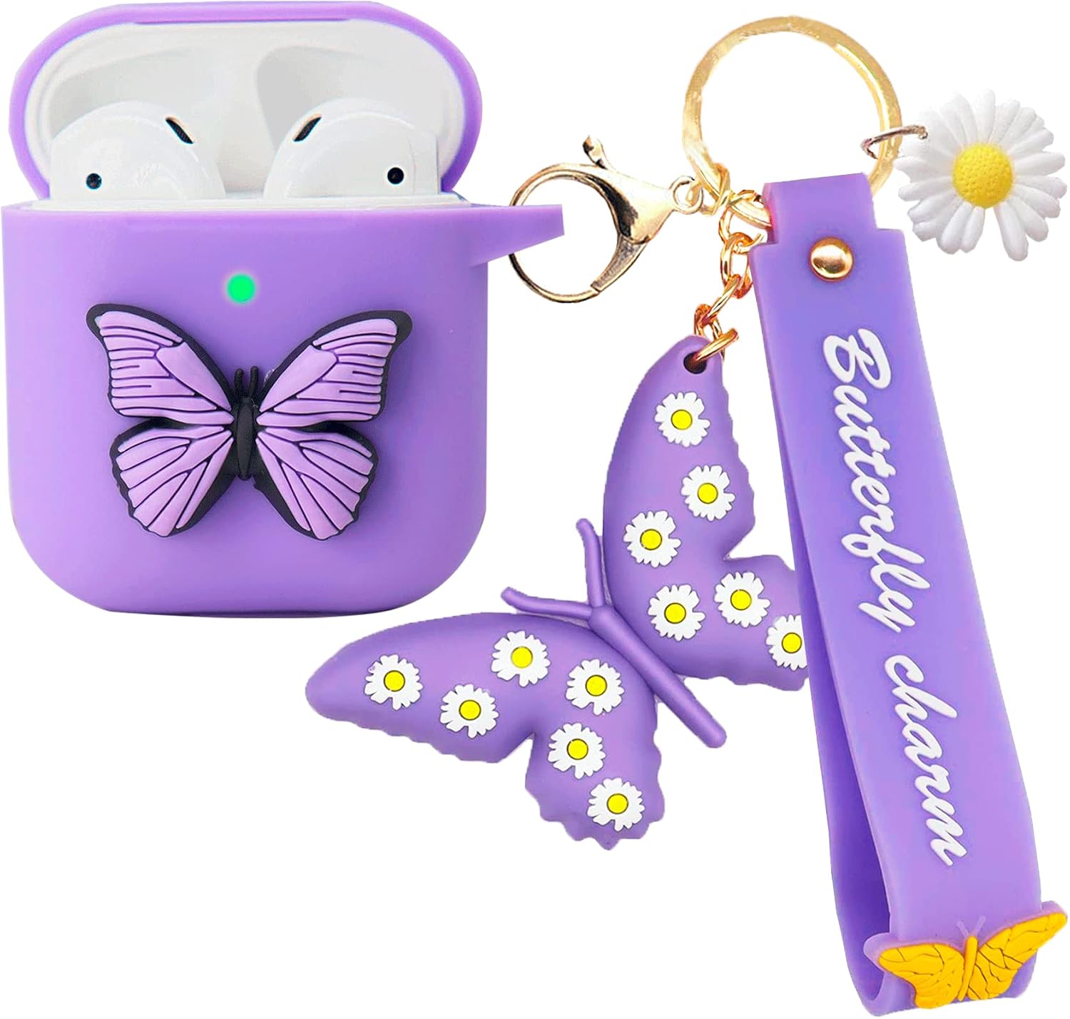 Compatible with Airpods 2nd & 1st Generation Case Cover Cute, Silicone Airpod Case with Keychain Butterfly, Kawaii Apple Airpod Cases Gen 2 1 for Women Girls, Protective Accessories, Purple