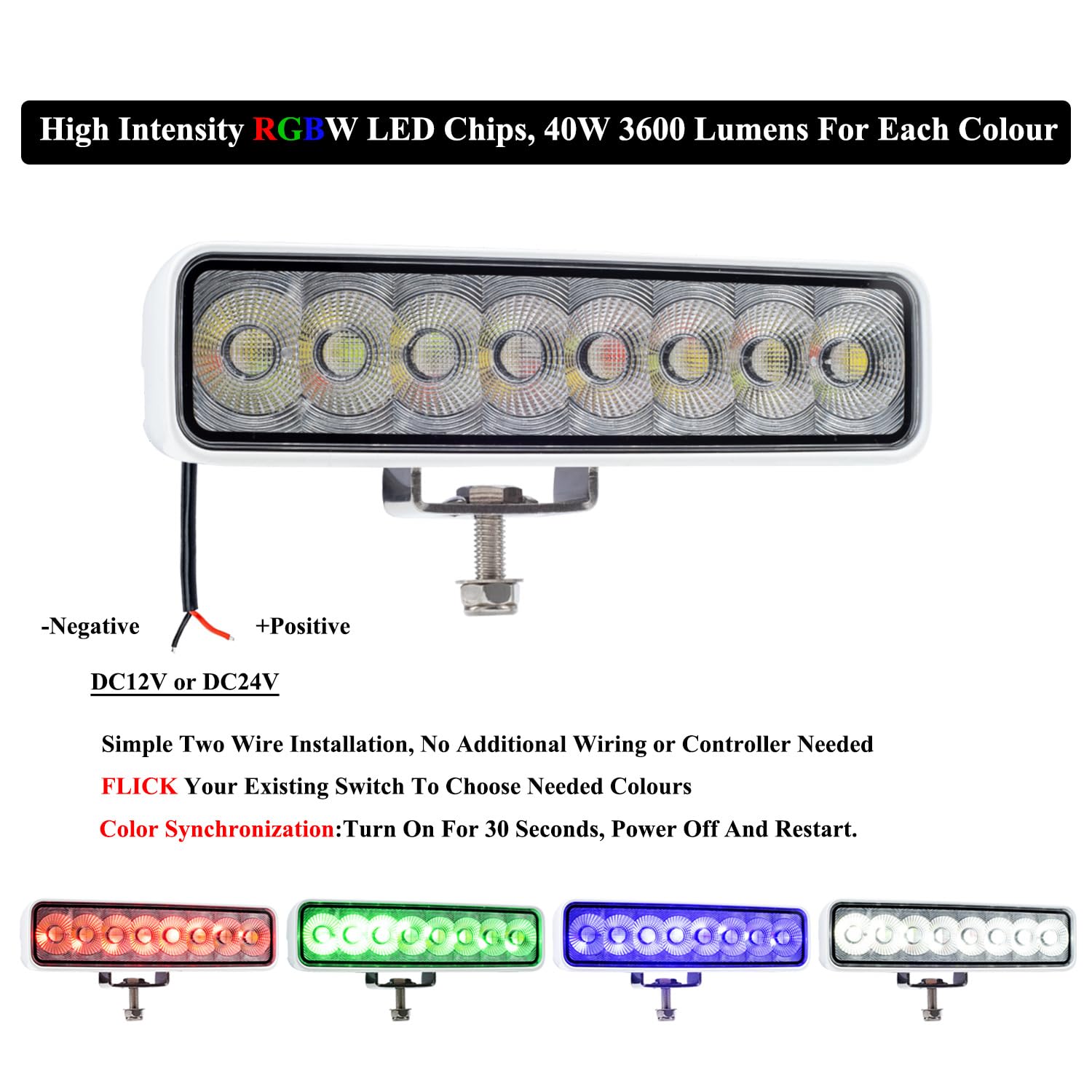 SMIXCTEK RGBW LED Boat Spreader Light, Waterproof Deck Dock Marine Lights, 2 Pcs 6.7 Inch Flood Light Bar Multicolor Bright High Lumen Output, 12/24V