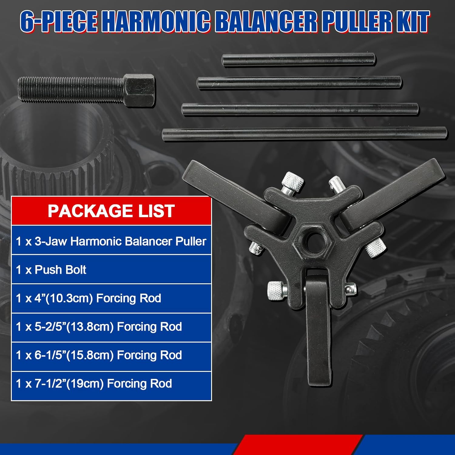 NYXOVA Harmonic Balancer Puller Kit, Adjustable 3-Jaw Pulley Puller for Removing Harmonic Dampers & Balancers, Harmonic Damper Pulley Puller Set Compatible with Chevy GM Chrysler Cadillac Ford More