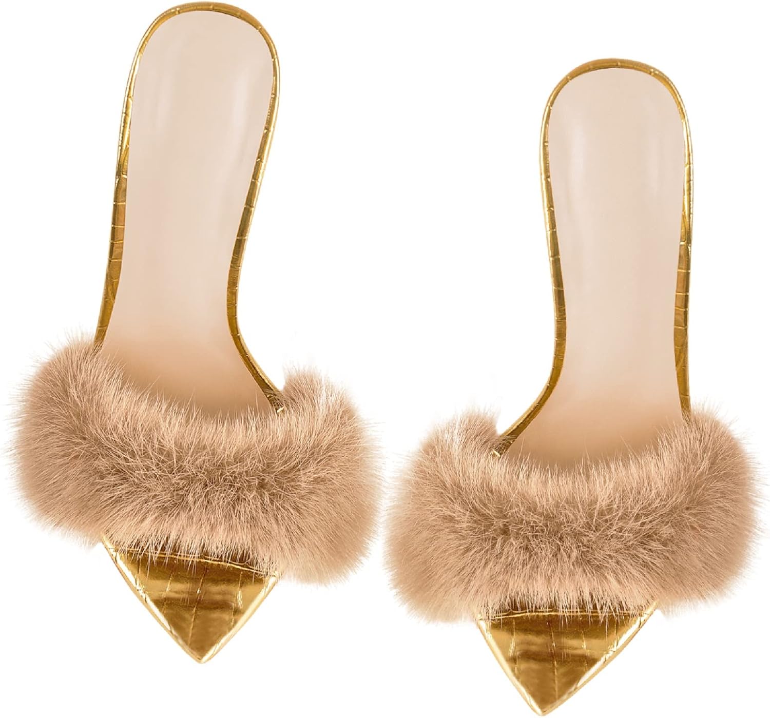 Richealnana Women's Fur Fuzzy Sexy High Heels for Women Stiletto High Heels Mules Sandals - Image 3