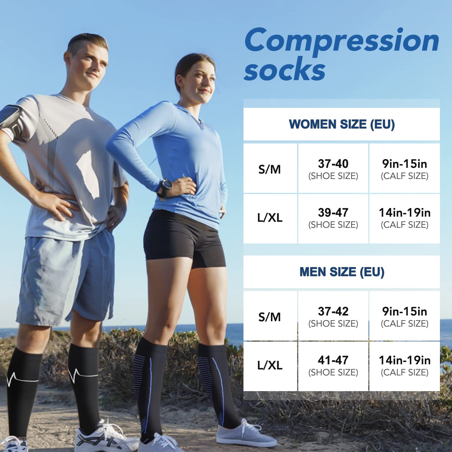 ACTINPUT Bas de Contention Femme et Homme，4 Paires Chaussettes de Compression pour Sportive, Cyclisme, Voyage en Avion, Course à pied, de Grossesse，de Vol et de Voyage