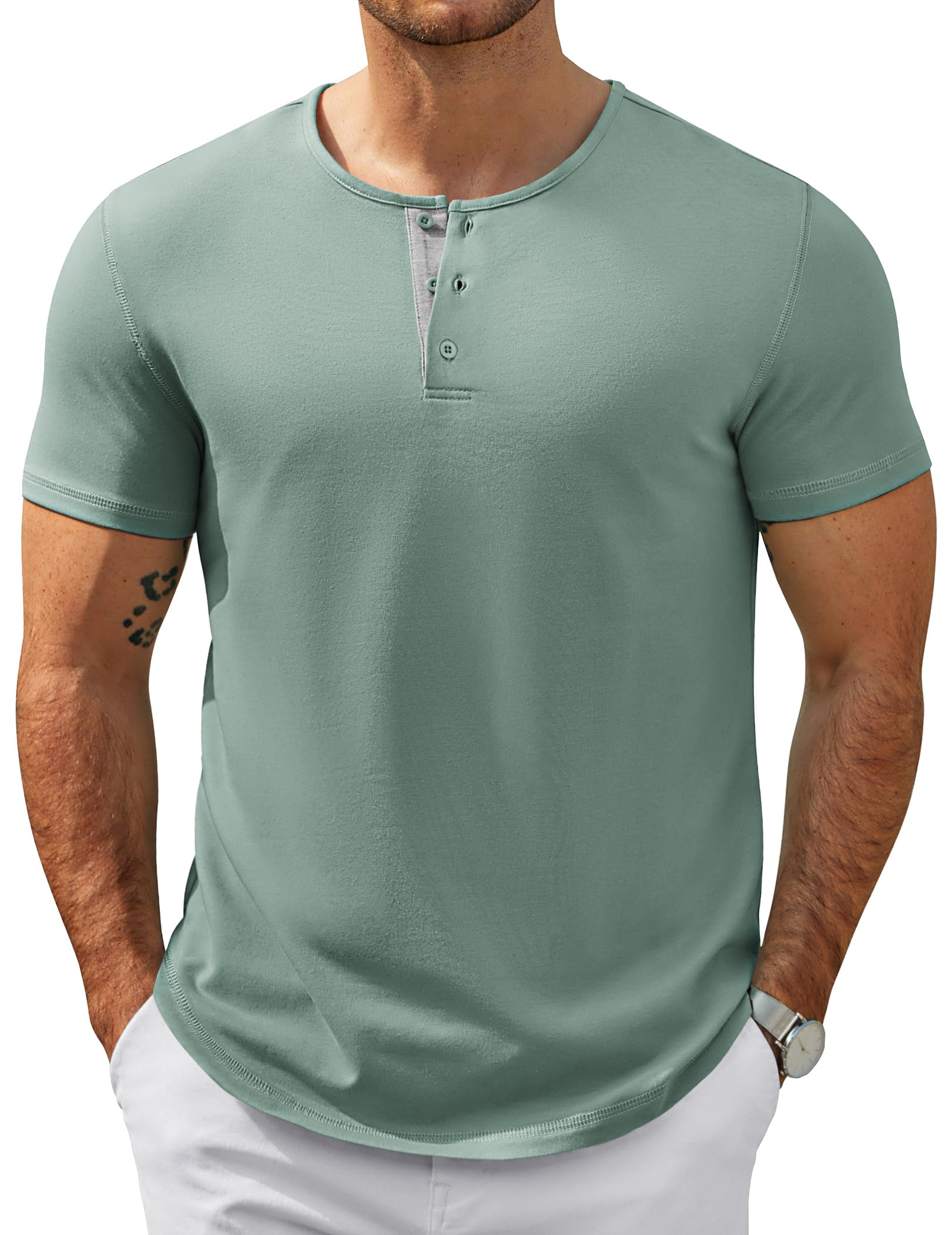 COOFANDY T Shirt Herren Kurzarm Henley Shirt Baumwolle Tshirt Sommmer Männer T-Shirts mit Knopfleiste Arbeitstshirts