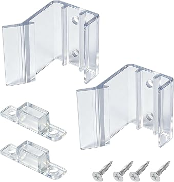 2-Pack Universal Fit RV Sliding Mirrored Door Latch H527 Compatible Replacement for Camper, Motorhome, Closet or Wardrobe Sliding Doors, Clear Plastic Mirror Closet Door Latch with Screws